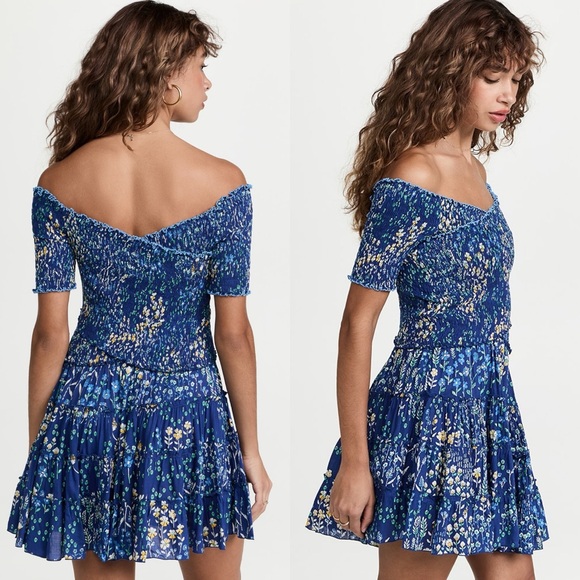 NWT Poupette St Barth Soledad Mini Dress Blue Bouquet Sz L